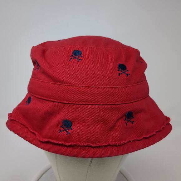 Skull Bucket Hat Red One Size Lightweight Embroidered Cotton - Picture 2 of 9